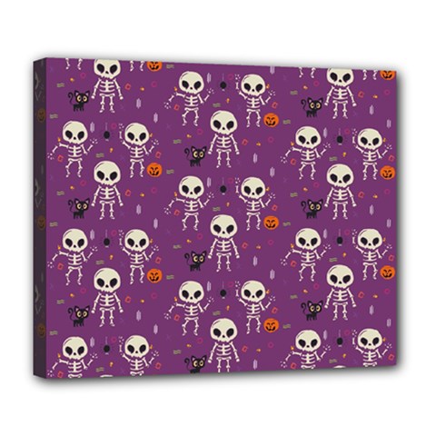 Background Halloween Pattern Pumpkin Skeleton Bat Deluxe Canvas 24  X 20  (stretched) by Ravend