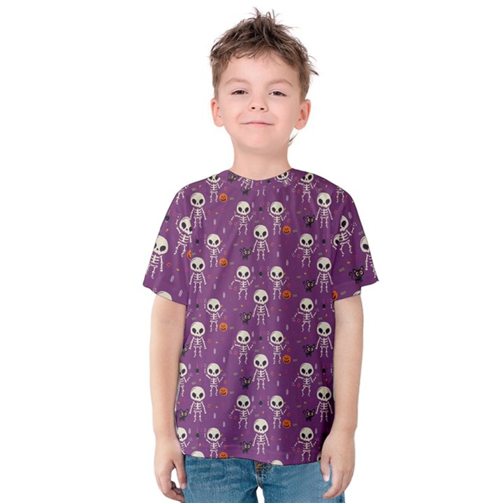 Background Halloween Pattern Pumpkin Skeleton Bat Kids  Cotton Tee