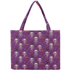 Background Halloween Pattern Pumpkin Skeleton Bat Mini Tote Bag by Ravend