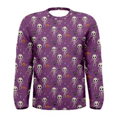 Background Halloween Pattern Pumpkin Skeleton Bat Men s Long Sleeve Tee by Ravend