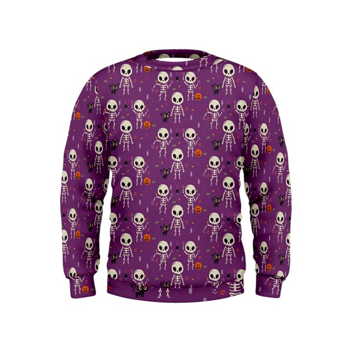 Background Halloween Pattern Pumpkin Skeleton Bat Kids  Sweatshirt