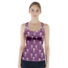 Background Halloween Pattern Pumpkin Skeleton Bat Racer Back Sports Top by Ravend