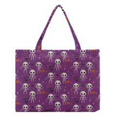 Background Halloween Pattern Pumpkin Skeleton Bat Medium Tote Bag by Ravend