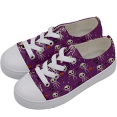 Background Halloween Pattern Pumpkin Skeleton Bat Kids  Low Top Canvas Sneakers by Ravend