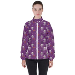 Background Halloween Pattern Pumpkin Skeleton Bat Women s High Neck Windbreaker by Ravend