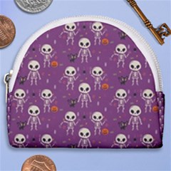 Background Halloween Pattern Pumpkin Skeleton Bat Horseshoe Style Canvas Pouch by Ravend