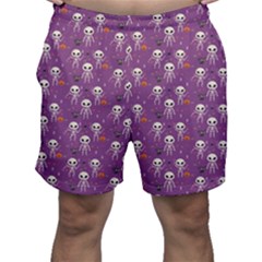 Background Halloween Pattern Pumpkin Skeleton Bat Men s Shorts by Ravend