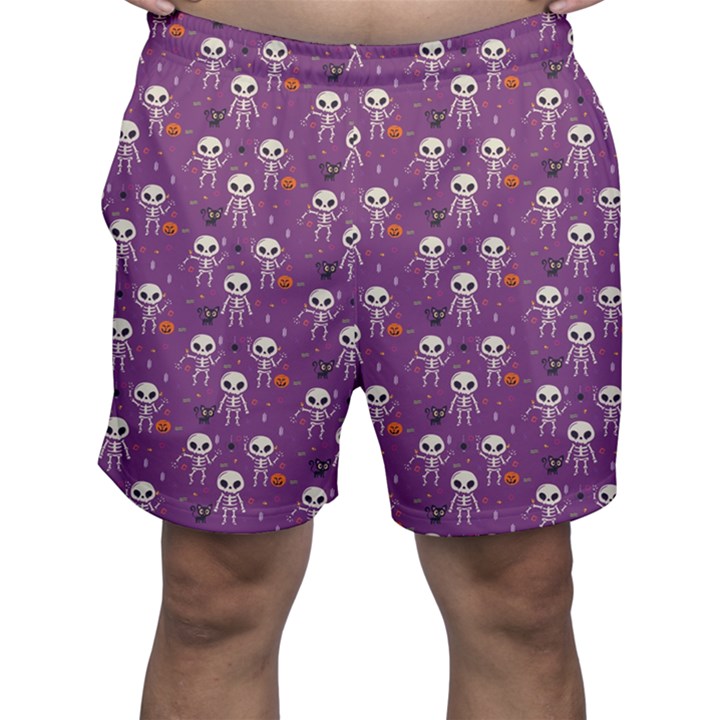 Background Halloween Pattern Pumpkin Skeleton Bat Men s Shorts