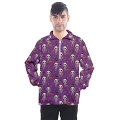 Background Halloween Pattern Pumpkin Skeleton Bat Men s Half Zip Pullover by Ravend