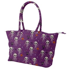 Background Halloween Pattern Pumpkin Skeleton Bat Canvas Shoulder Bag by Ravend