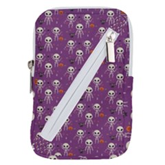 Background Halloween Pattern Pumpkin Skeleton Bat Belt Pouch Bag (small) by Ravend