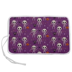 Background Halloween Pattern Pumpkin Skeleton Bat Pen Storage Case (s) by Ravend