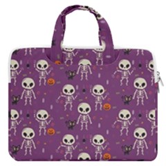 Background Halloween Pattern Pumpkin Skeleton Bat Macbook Pro 13  Double Pocket Laptop Bag by Ravend