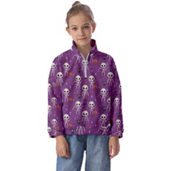 Background Halloween Pattern Pumpkin Skeleton Bat Kids  Half Zip Hoodie by Ravend