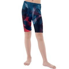 Art Polygon Geometric Design Pattern Colorful Kids  Mid Length Swim Shorts by Ravend