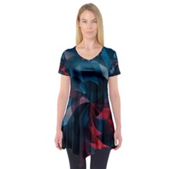 Art Polygon Geometric Design Pattern Colorful Short Sleeve Tunic  by Ravend