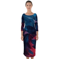 Art Polygon Geometric Design Pattern Colorful Quarter Sleeve Midi Bodycon Dress by Ravend