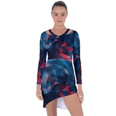 Art Polygon Geometric Design Pattern Colorful Asymmetric Cut-out Shift Dress by Ravend