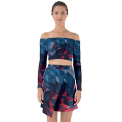 Art Polygon Geometric Design Pattern Colorful Off Shoulder Top With Skirt Set by Ravend