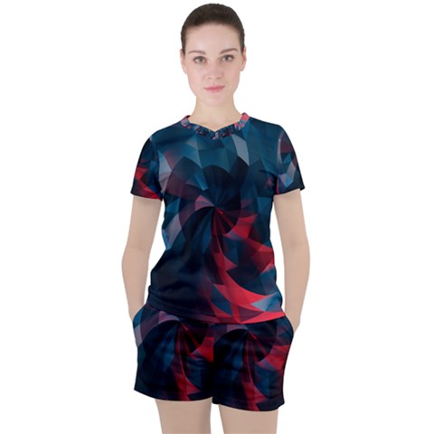 Art Polygon Geometric Design Pattern Colorful Women s Tee And Shorts Set by Ravend