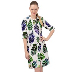 Leaves Watercolor Ornamental Decorative Design Long Sleeve Mini Shirt Dress by Ravend