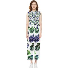 Leaves Watercolor Ornamental Decorative Design Women s Frill Top Chiffon Jumpsuit