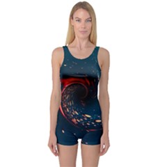 Fluid Swirl Spiral Twist Liquid Abstract Pattern One Piece Boyleg Swimsuit by Ravend