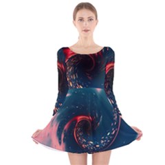 Fluid Swirl Spiral Twist Liquid Abstract Pattern Long Sleeve Velvet Skater Dress by Ravend