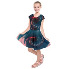 Fluid Swirl Spiral Twist Liquid Abstract Pattern Kids  Short Sleeve Dress by Ravend