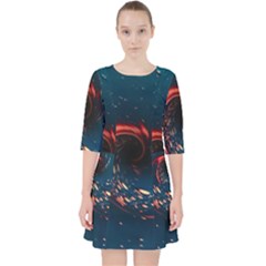 Fluid Swirl Spiral Twist Liquid Abstract Pattern Quarter Sleeve Pocket Dress by Ravend