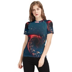 Fluid Swirl Spiral Twist Liquid Abstract Pattern Women s Short Sleeve Rash Guard by Ravend