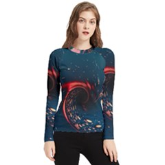 Fluid Swirl Spiral Twist Liquid Abstract Pattern Women s Long Sleeve Rash Guard by Ravend