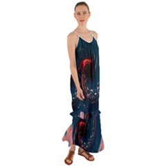 Fluid Swirl Spiral Twist Liquid Abstract Pattern Cami Maxi Ruffle Chiffon Dress by Ravend