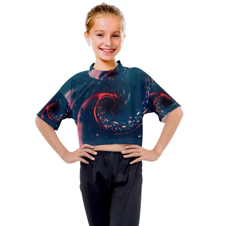 Fluid Swirl Spiral Twist Liquid Abstract Pattern Kids Mock Neck Tee