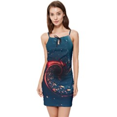 Fluid Swirl Spiral Twist Liquid Abstract Pattern Summer Tie Front Dress by Ravend