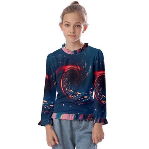 Fluid Swirl Spiral Twist Liquid Abstract Pattern Kids  Frill Detail Tee by Ravend