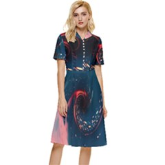 Fluid Swirl Spiral Twist Liquid Abstract Pattern Button Top Knee Length Dress by Ravend