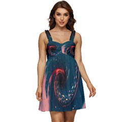 Fluid Swirl Spiral Twist Liquid Abstract Pattern Ruffle Strap Babydoll Chiffon Dress