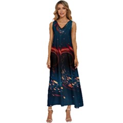 Fluid Swirl Spiral Twist Liquid Abstract Pattern V-neck Sleeveless Babydoll Dress by Ravend