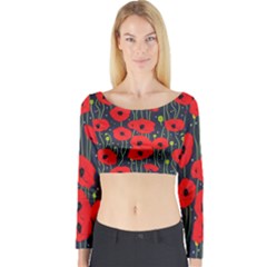 Background Poppies Flowers Seamless Ornamental Long Sleeve Crop Top by Ravend