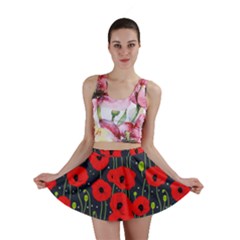 Background Poppies Flowers Seamless Ornamental Mini Skirt by Ravend