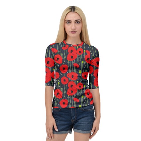 Background Poppies Flowers Seamless Ornamental Quarter Sleeve Raglan Tee by Ravend