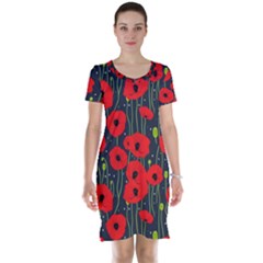 Background Poppies Flowers Seamless Ornamental Short Sleeve Nightdress by Ravend