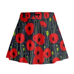 Background Poppies Flowers Seamless Ornamental Mini Flare Skirt by Ravend