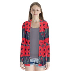 Background Poppies Flowers Seamless Ornamental Drape Collar Cardigan by Ravend