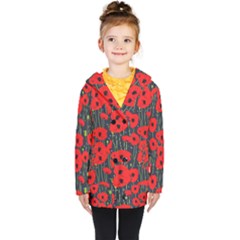 Background Poppies Flowers Seamless Ornamental Kids  Double Breasted Button Coat by Ravend