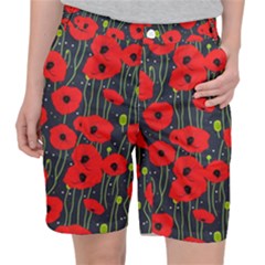 Background Poppies Flowers Seamless Ornamental Pocket Shorts by Ravend