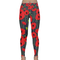 Background Poppies Flowers Seamless Ornamental Lightweight Velour Classic Yoga Leggings by Ravend