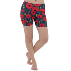 Background Poppies Flowers Seamless Ornamental Lightweight Velour Yoga Shorts by Ravend