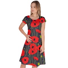 Background Poppies Flowers Seamless Ornamental Classic Short Sleeve Dress by Ravend